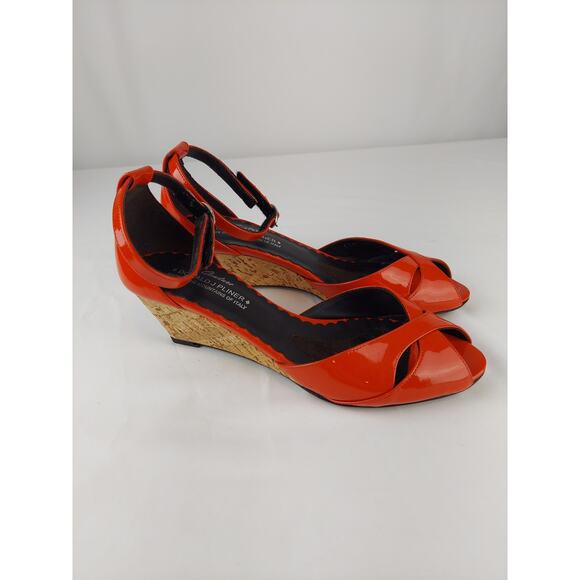 Donald J Pliner Couture Red Strap Peep Toe Cork Wedge Made in Italy 6.5 - Picture 2 of 11